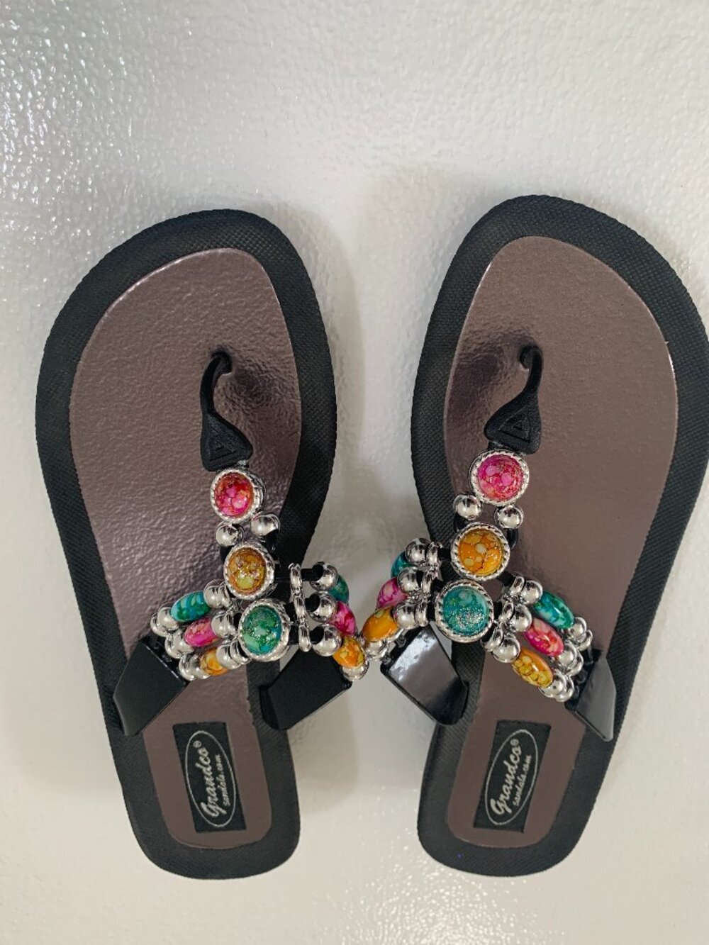 Grandco Women's Aruba Jeweled Waterproof Molded Sole Flip Flop Thong Sandals
